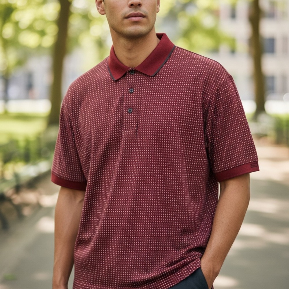 Dockers Men's size Large Maroon Patterned Polo knit Golf Shirt 100% cotton